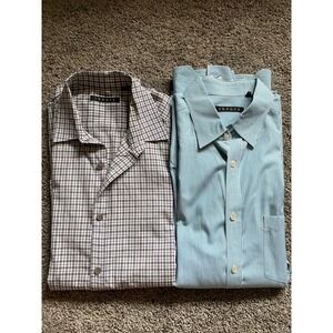 Theory lot of 2 button down shirts Large stripe & checkered‎ Cyan & Gray